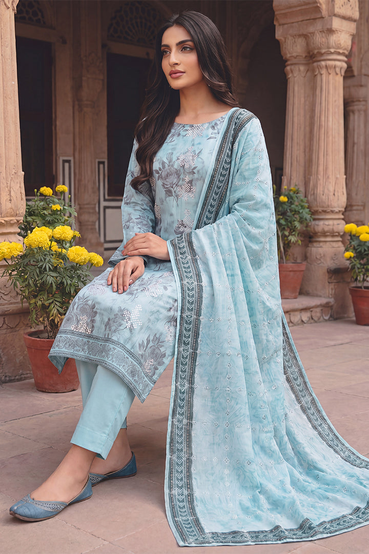 Rimal by UK Vol-54 3PC Unstitched Embroidered Lawn Suit (Blue)