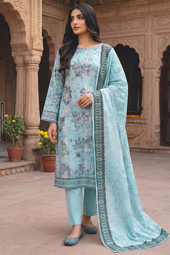 Rimal by UK Vol-54 3PC Unstitched Embroidered Lawn Suit (Blue)