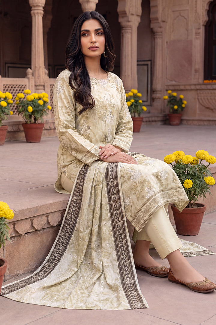 Rimal by UK Vol-54 3PC Unstitched Embroidered Lawn Suit (Cream)