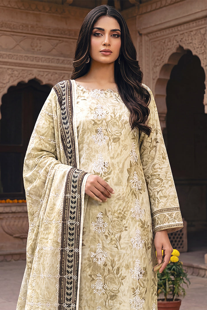 Rimal by UK Vol-54 3PC Unstitched Embroidered Lawn Suit (Cream)