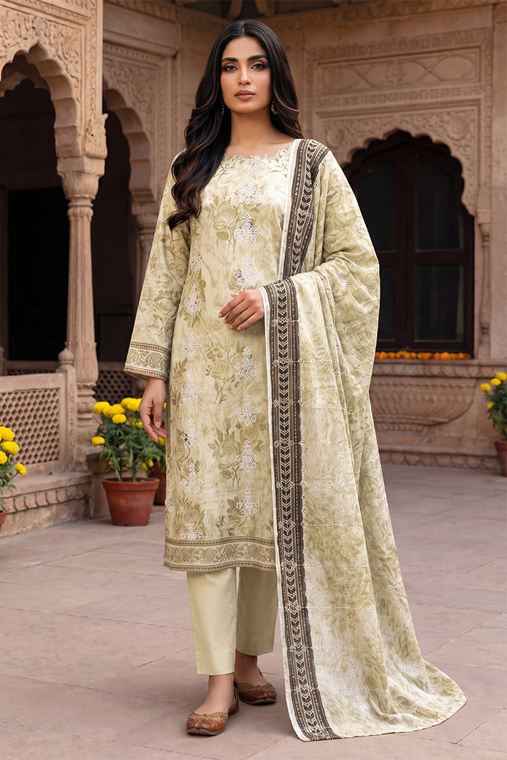Rimal by UK Vol-54 3PC Unstitched Embroidered Lawn Suit (Cream)