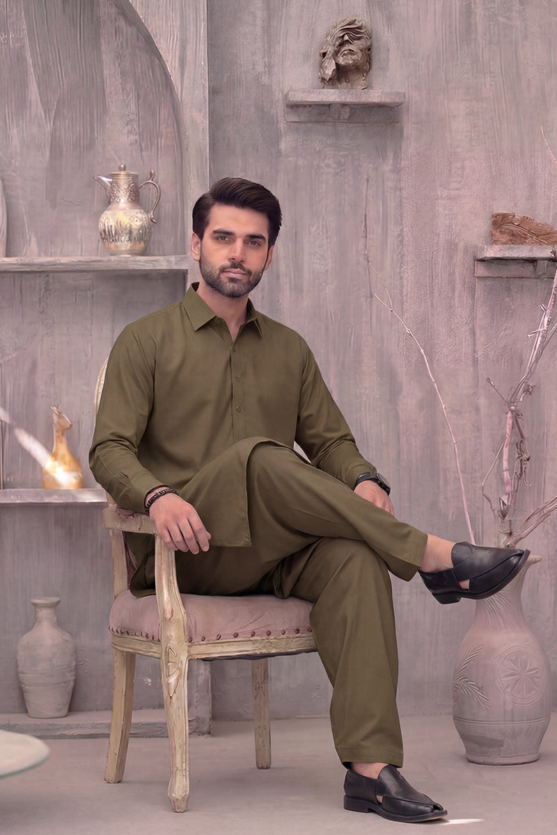 KBC Fashion – Men’s Unstitched Wash & Wear Fabric (Army Green)