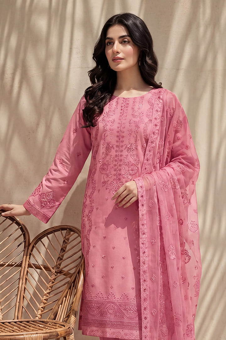 Grace by Breeza Fashion - 3PC Unstitched Embroidered Lawn Suit (Pink)
