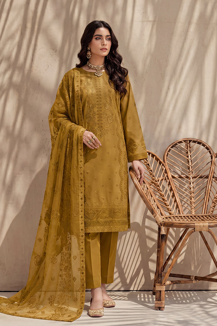 Grace by Breeza Fashion - 3PC Unstitched Embroidered Lawn Suit (Mustard)