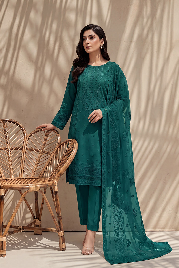 Grace by Breeza Fashion - 3PC Unstitched Embroidered Lawn Suit (Dark Green)