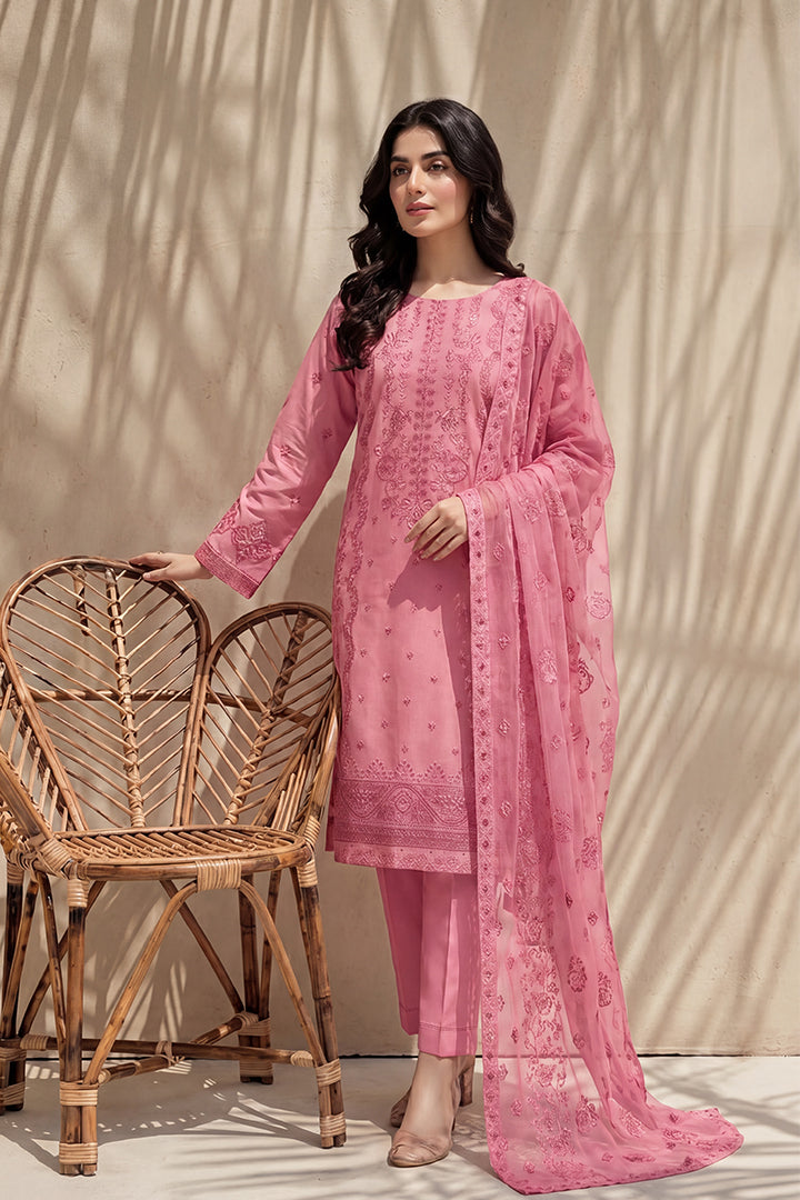Grace by Breeza Fashion - 3PC Unstitched Embroidered Lawn Suit (Pink)