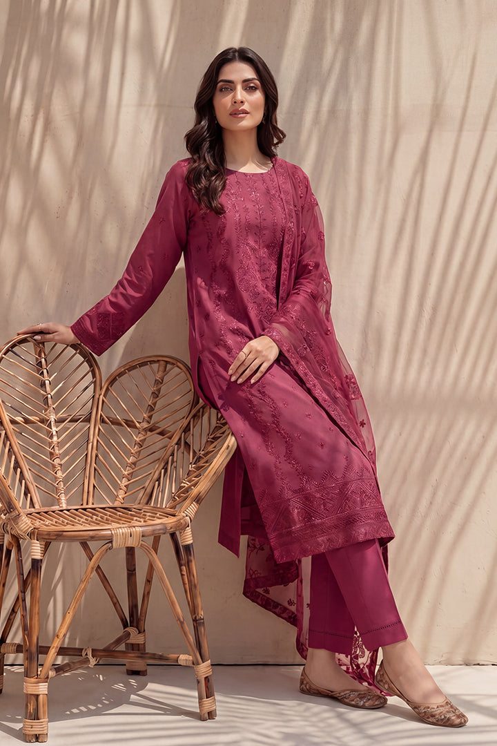 Grace by Breeza Fashion - 3PC Unstitched Embroidered Lawn Suit (Maroon)
