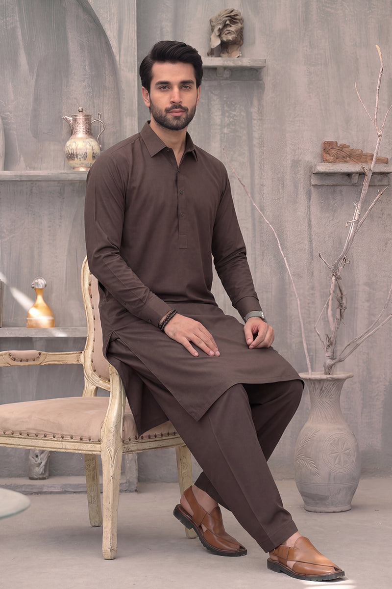 KBC Fashion – Men’s Unstitched Wash & Wear Fabric (Dark Brown)