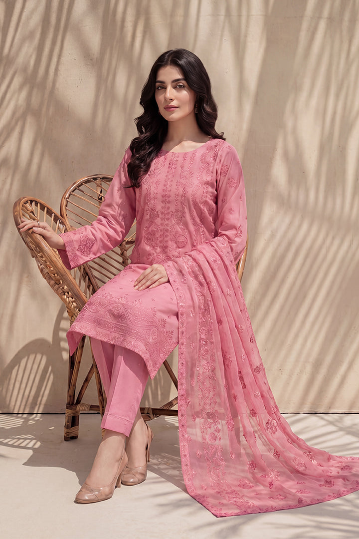 Grace by Breeza Fashion - 3PC Unstitched Embroidered Lawn Suit (Pink)