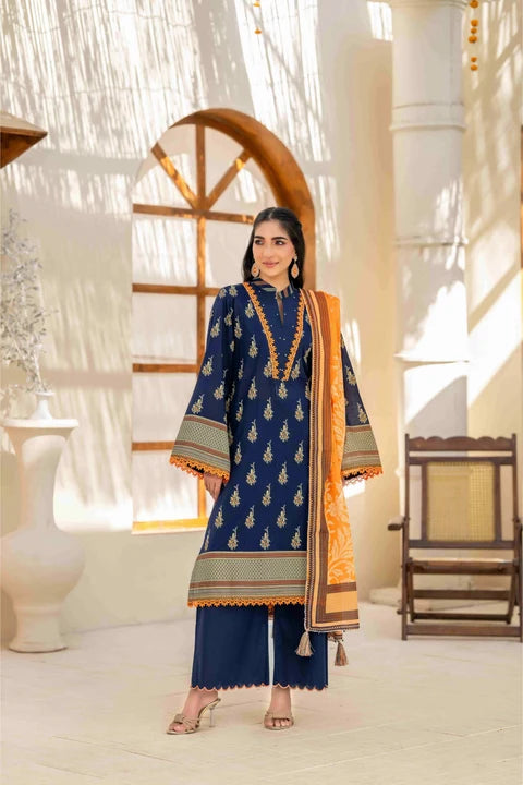 Inaya By KBC Fashion – 3 Pcs Unstitched Printed Lawn Suit (Dark Blue)