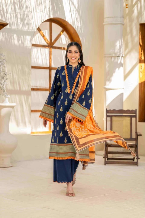 Inaya By KBC Fashion – 3 Pcs Unstitched Printed Lawn Suit (Dark Blue)
