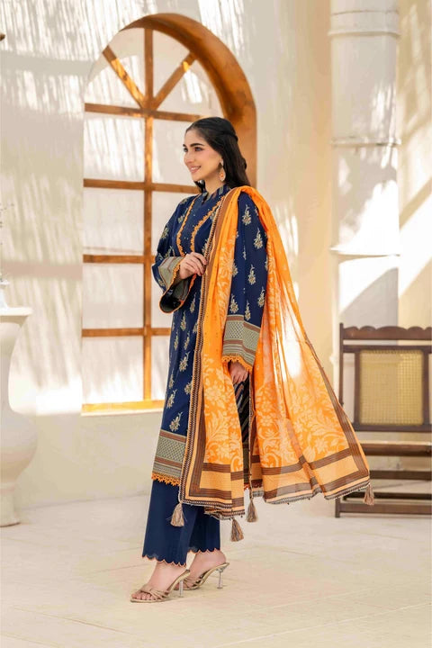 Inaya By KBC Fashion – 3 Pcs Unstitched Printed Lawn Suit (Dark Blue)
