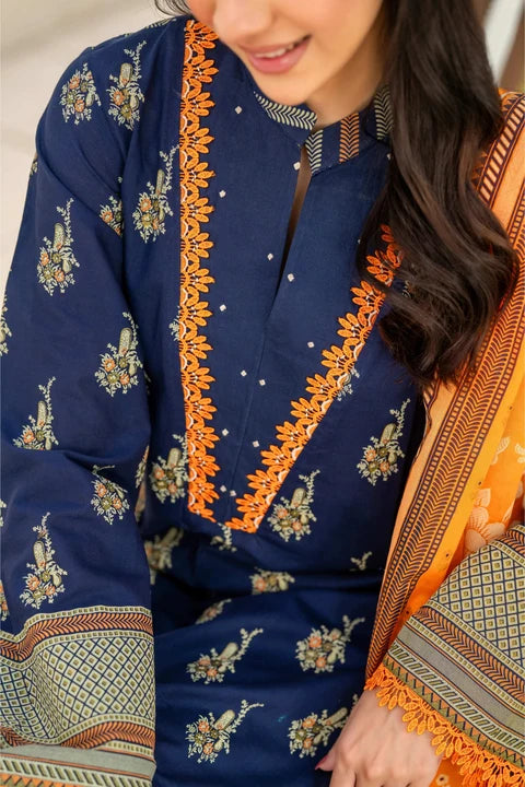 Inaya By KBC Fashion – 3 Pcs Unstitched Printed Lawn Suit (Dark Blue)