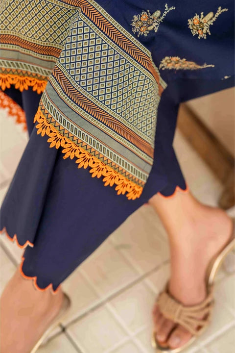 Inaya By KBC Fashion – 3 Pcs Unstitched Printed Lawn Suit (Dark Blue)
