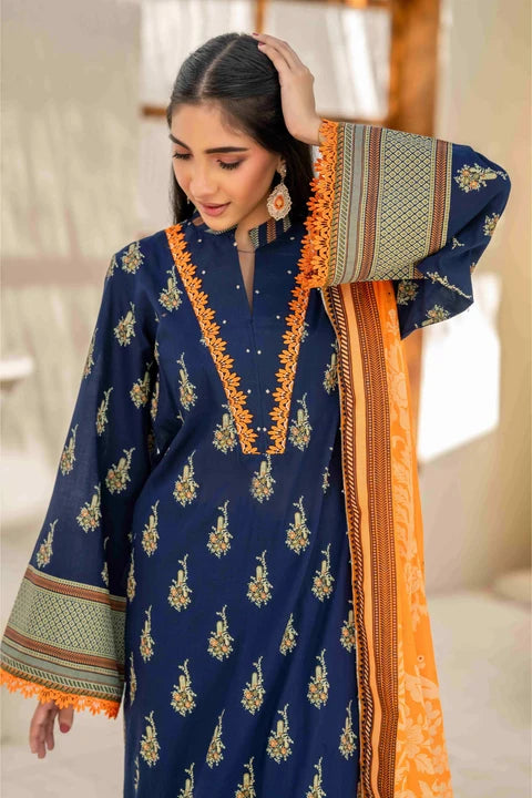 Inaya By KBC Fashion – 3 Pcs Unstitched Printed Lawn Suit (Dark Blue)