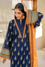 Inaya By KBC Fashion – 3 Pcs Unstitched Printed Lawn Suit (Dark Blue)