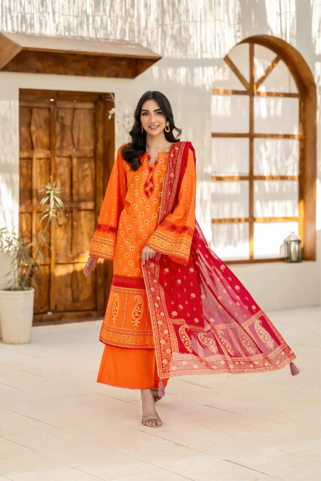 Inaya Vol. 1 By KBC Fashion 3-Piece Unstitched Printed Lawn Suit (Orange)