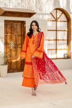 Inaya Vol. 1 By KBC Fashion 3-Piece Unstitched Printed Lawn Suit (Orange)