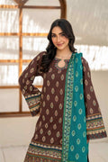 Inaya By KBC Fashion Brown Printed 3-Piece Stitched Suit with Dupatta