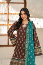 Inaya By KBC Fashion Brown Printed 3-Piece Stitched Suit with Dupatta