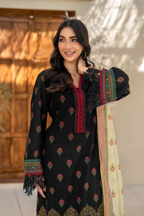 Inaya By KBC Fashion – 3 Pcs Unstitched Printed Lawn Suit (Black)