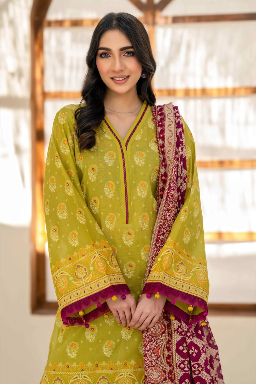 Inaya Vol. 1 By KBC Fashion 3-Piece Unstitched Printed Lawn Suit (Olive Green)