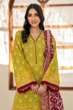 Inaya Vol. 1 By KBC Fashion 3-Piece Unstitched Printed Lawn Suit (Olive Green)