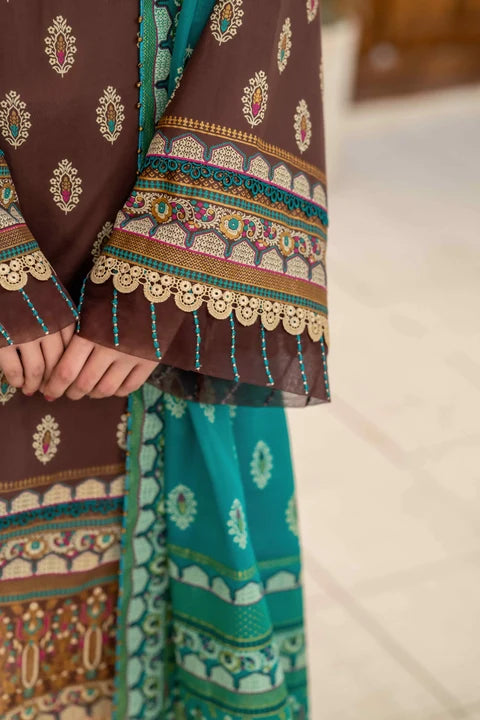 Inaya By KBC Fashion – 3 Pcs Unstitched Printed Lawn Suit (Brown)