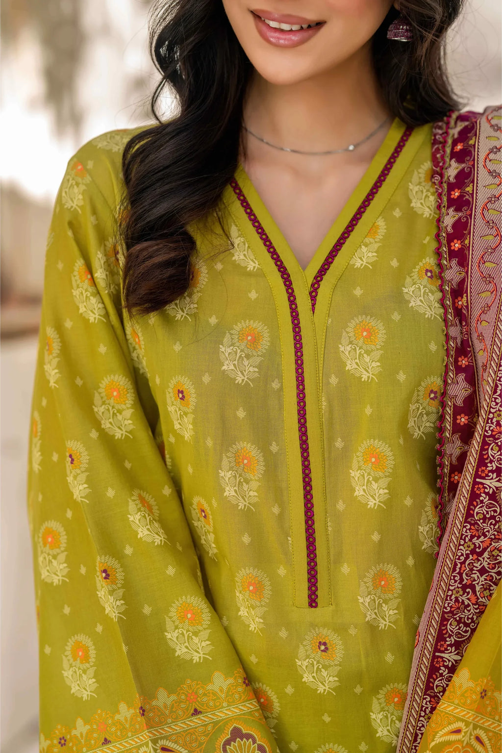 Inaya Vol. 1 By KBC Fashion 3-Piece Unstitched Printed Lawn Suit (Olive Green)
