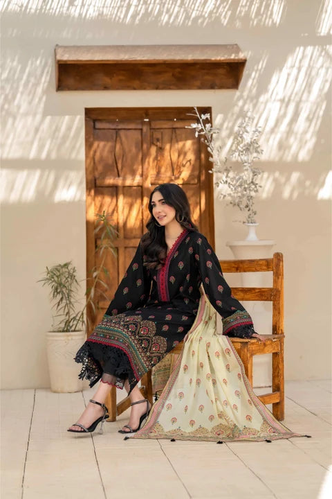 Inaya By KBC Fashion – 3 Pcs Unstitched Printed Lawn Suit (Black)
