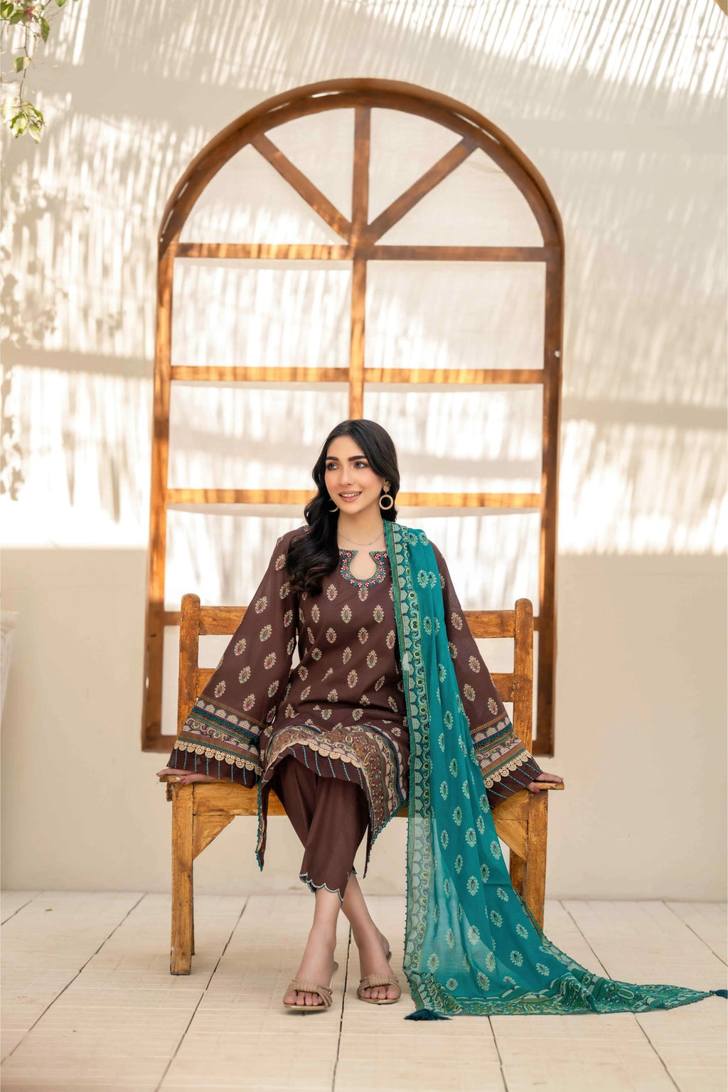 Inaya By KBC Fashion Brown Printed 3-Piece Stitched Suit with Dupatta