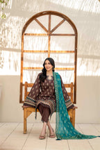 Inaya By KBC Fashion Brown Printed 3-Piece Stitched Suit with Dupatta