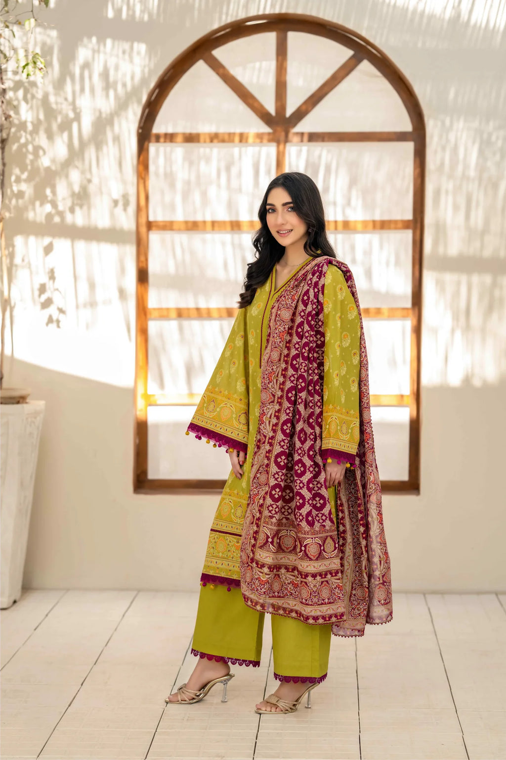 Inaya Vol. 1 By KBC Fashion 3-Piece Unstitched Printed Lawn Suit (Olive Green)