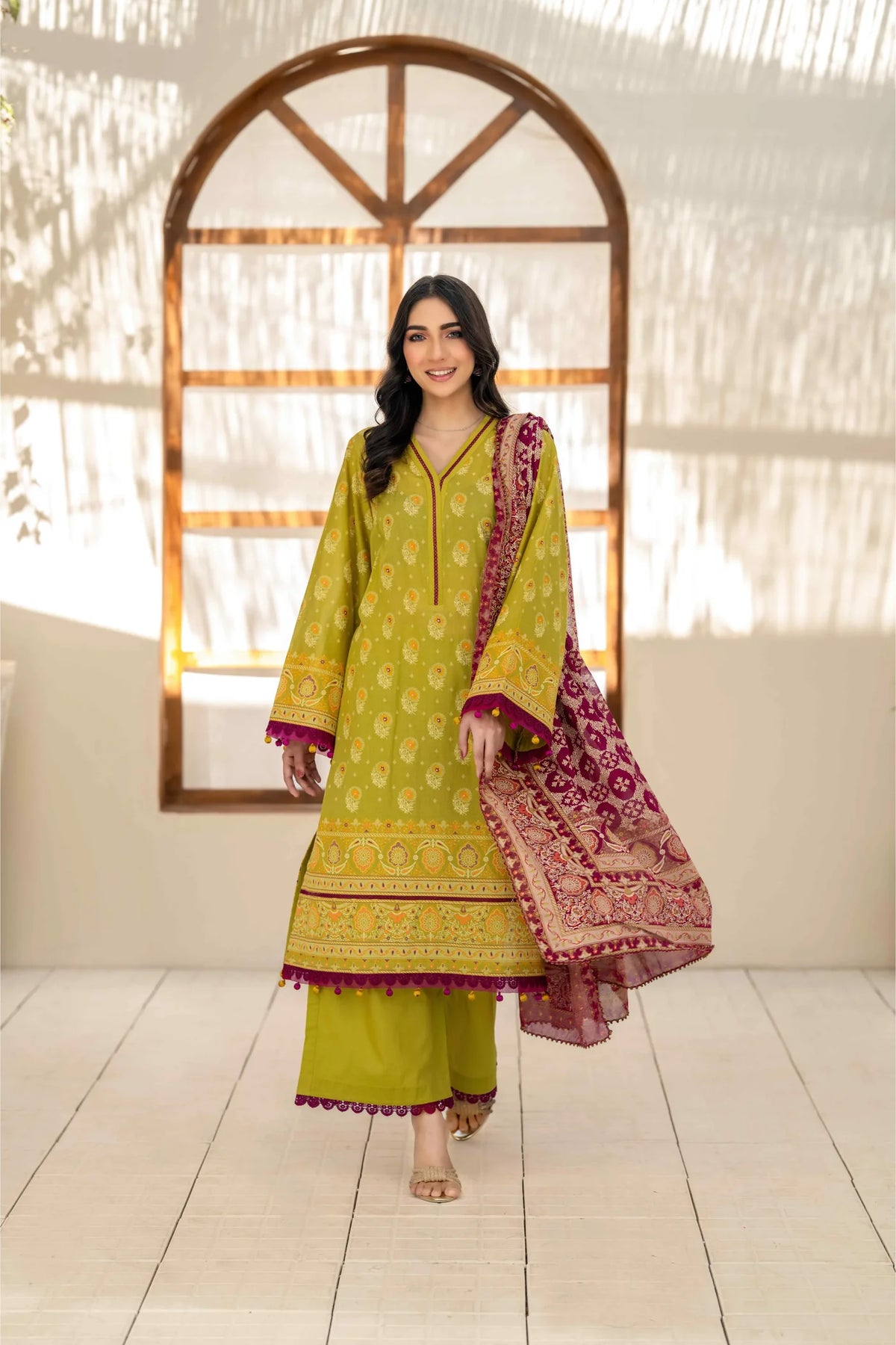 Inaya Vol. 1 By KBC Fashion 3-Piece Unstitched Printed Lawn Suit (Olive Green)