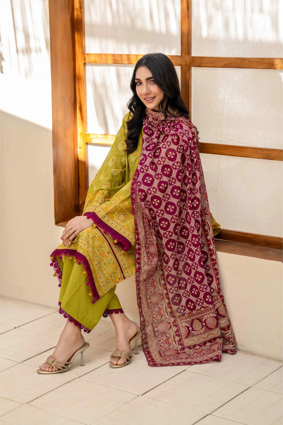 Inaya Vol. 1 By KBC Fashion 3-Piece Unstitched Printed Lawn Suit (Olive Green)