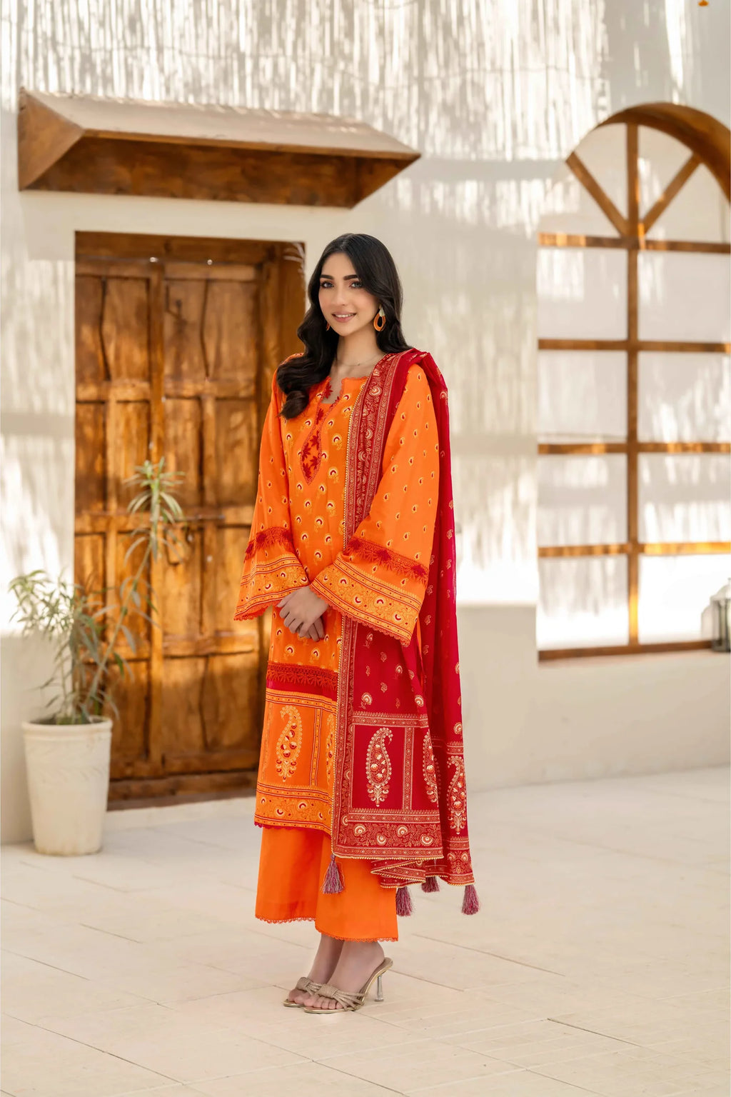 Inaya Vol. 1 By KBC Fashion 3-Piece Unstitched Printed Lawn Suit (Orange)