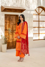 Inaya Vol. 1 By KBC Fashion 3-Piece Unstitched Printed Lawn Suit (Orange)