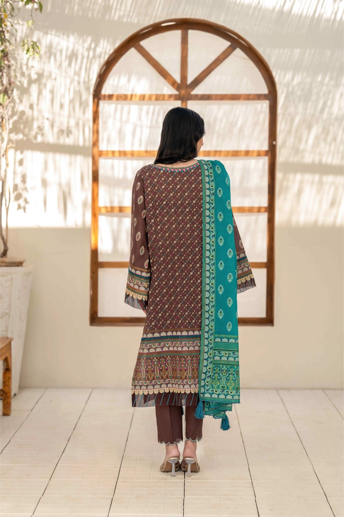 Inaya By KBC Fashion Brown Printed 3-Piece Stitched Suit with Dupatta