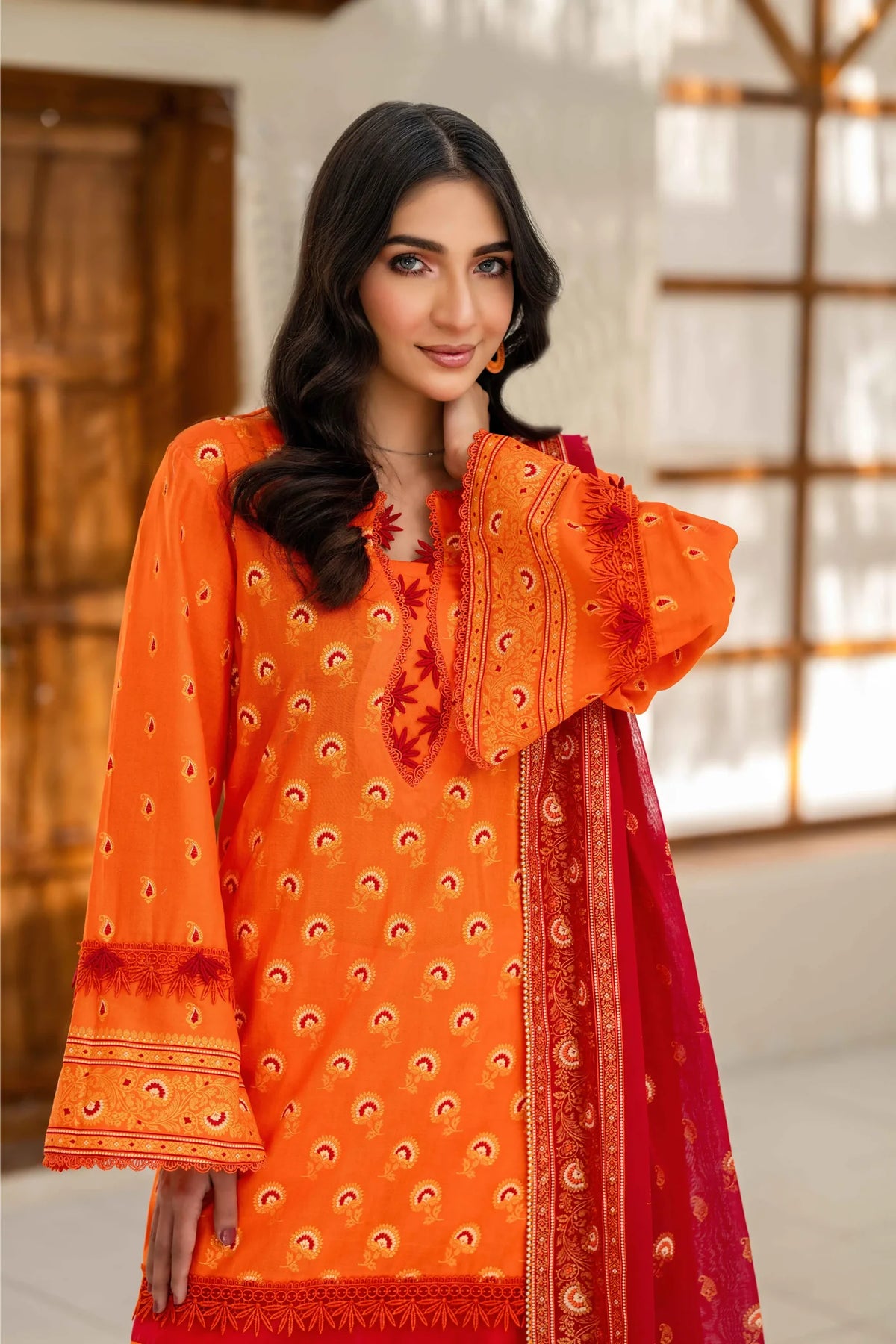 Inaya Vol. 1 By KBC Fashion 3-Piece Unstitched Printed Lawn Suit (Orange)