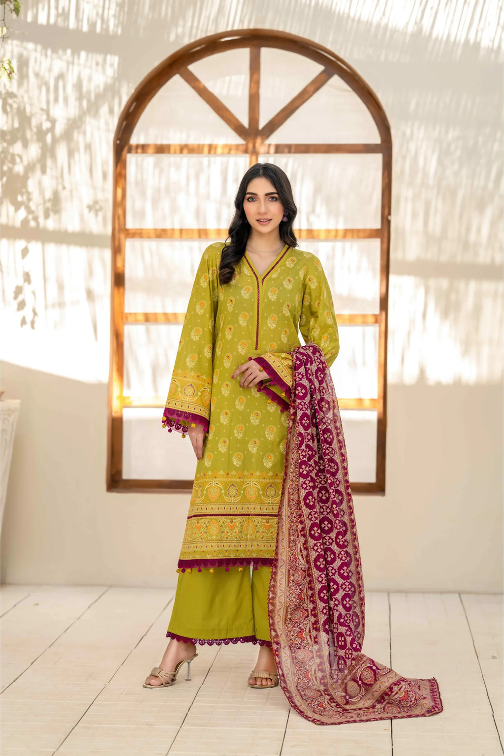 Inaya Vol. 1 By KBC Fashion 3-Piece Unstitched Printed Lawn Suit (Olive Green)