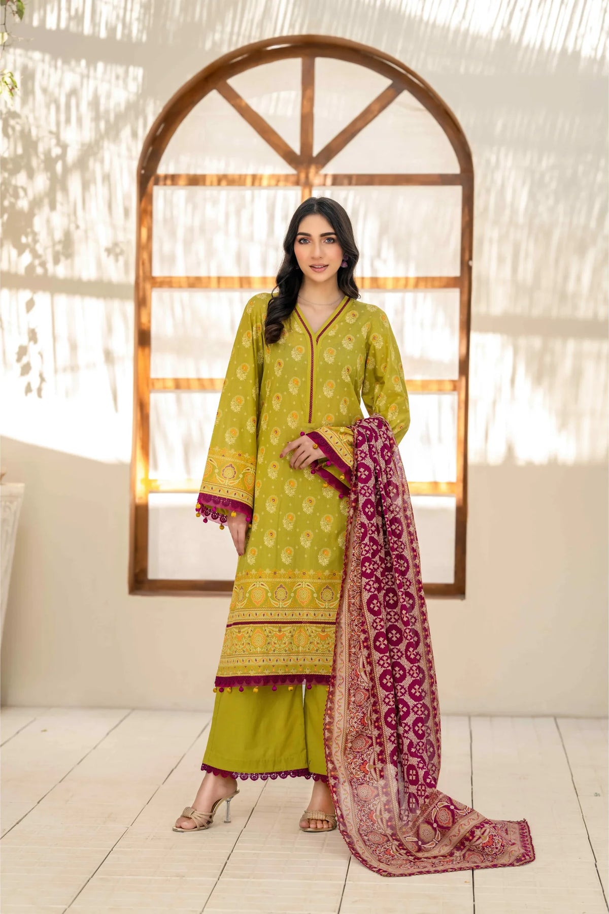 Inaya Vol. 1 By KBC Fashion 3-Piece Unstitched Printed Lawn Suit (Olive Green)