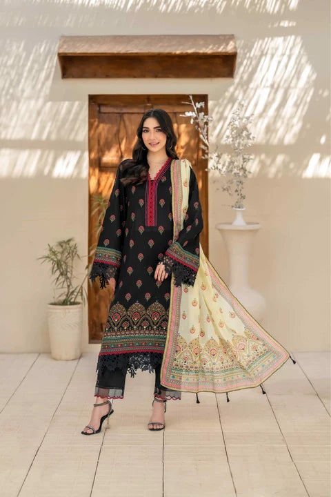 Inaya By KBC Fashion – 3 Pcs Unstitched Printed Lawn Suit (Black)
