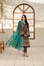 Inaya By KBC Fashion Brown Printed 3-Piece Stitched Suit with Dupatta