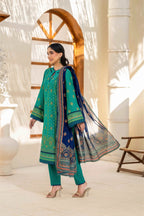Inaya By KBC Fashion Emerald Green Printed 3-Piece Stitched Suit with Navy Blue Dupatta