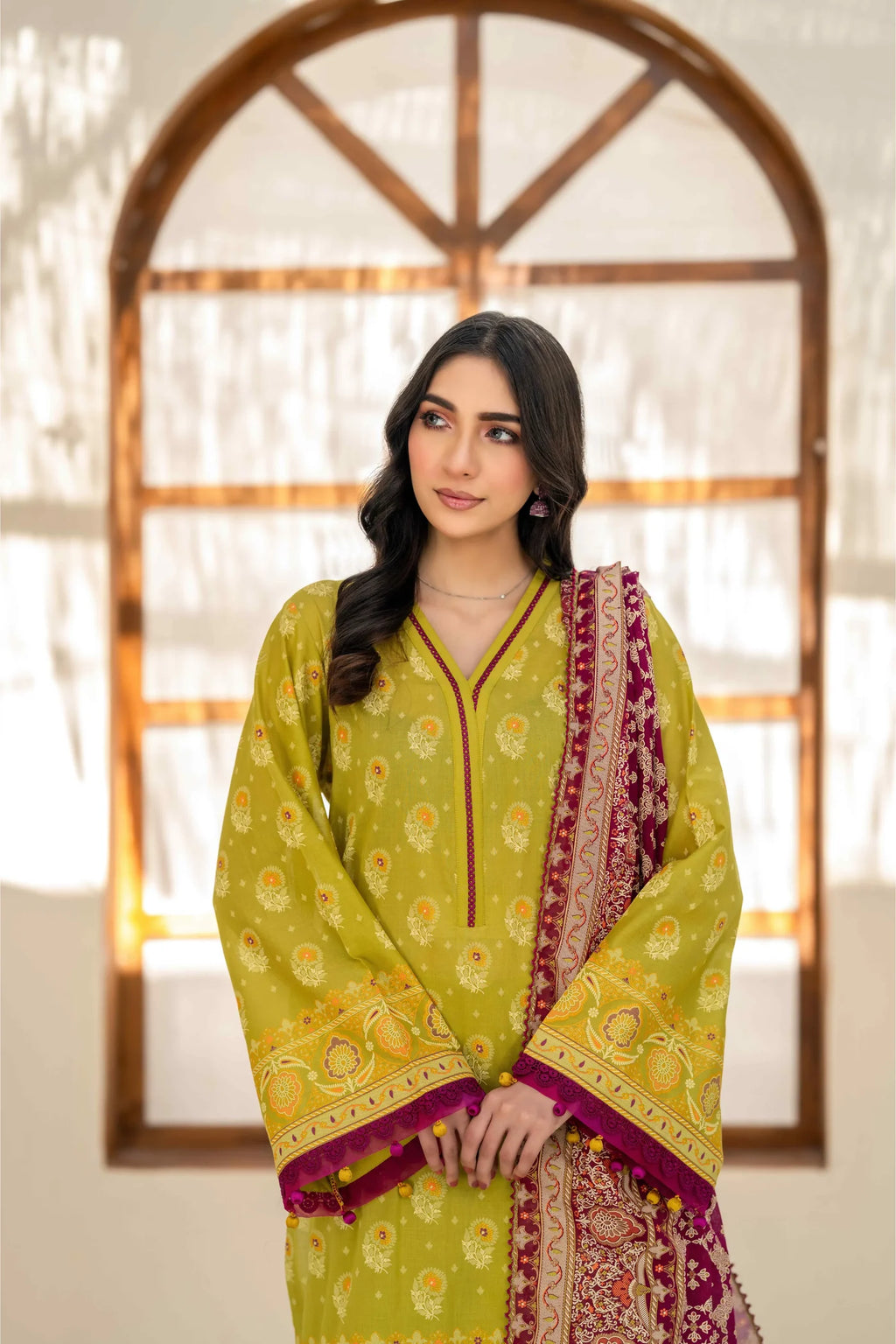 Inaya Vol. 1 By KBC Fashion 3-Piece Unstitched Printed Lawn Suit (Olive Green)