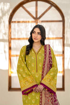 Inaya Vol. 1 By KBC Fashion 3-Piece Unstitched Printed Lawn Suit (Olive Green)