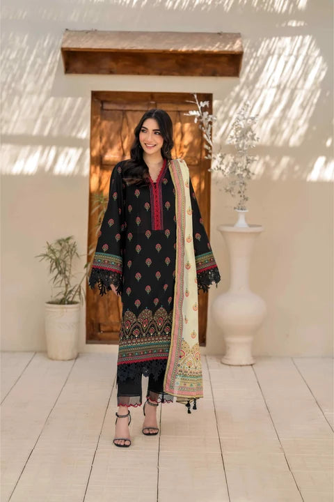 Inaya By KBC Fashion – 3 Pcs Unstitched Printed Lawn Suit (Black)