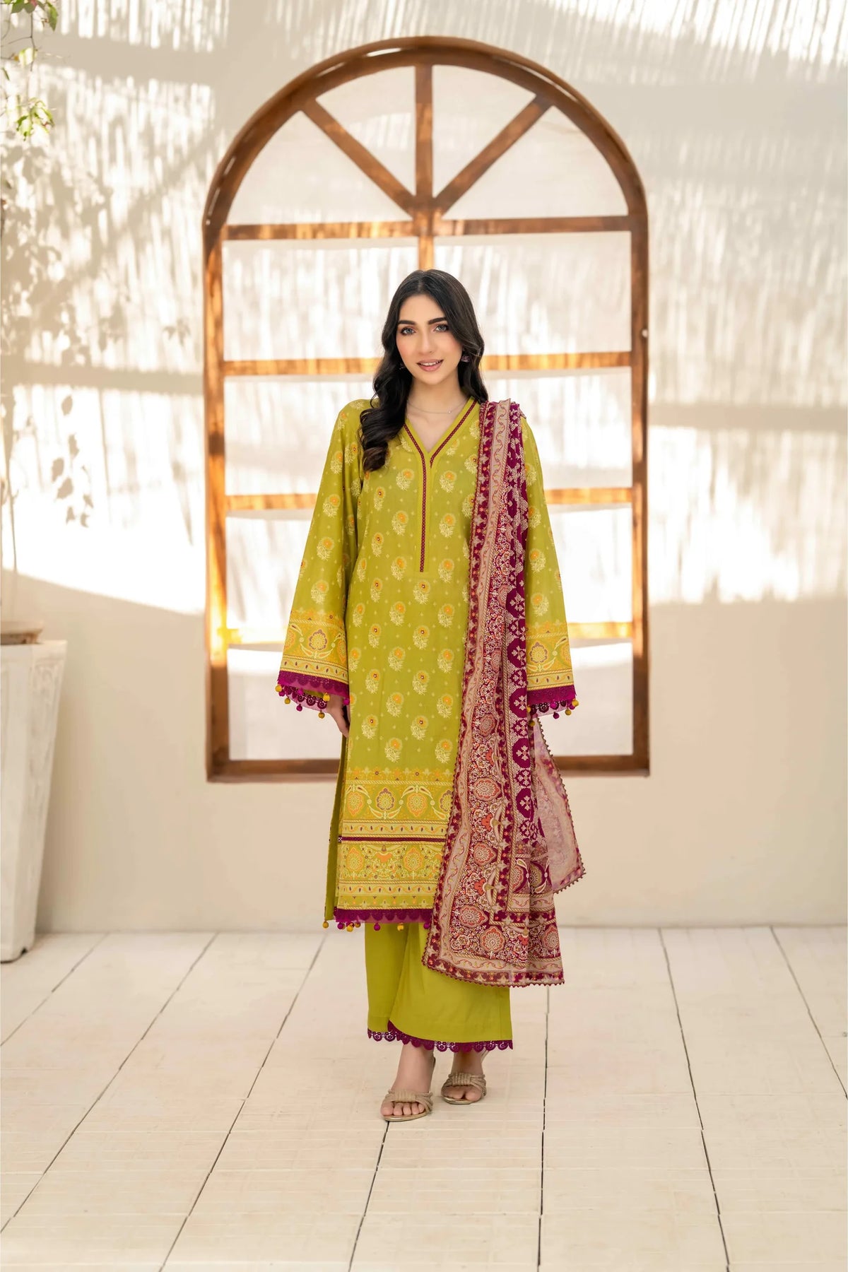 Inaya Vol. 1 By KBC Fashion 3-Piece Unstitched Printed Lawn Suit (Olive Green)