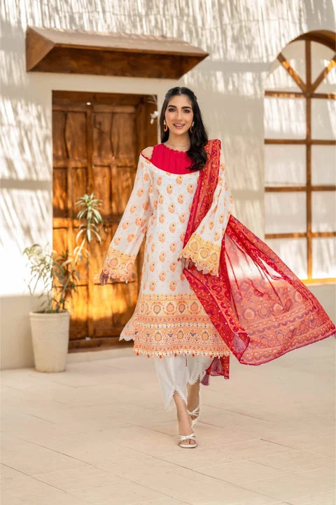 Inaya Vol. 1 By KBC Fashion 3-Piece Unstitched Printed Lawn Suit (Off White)