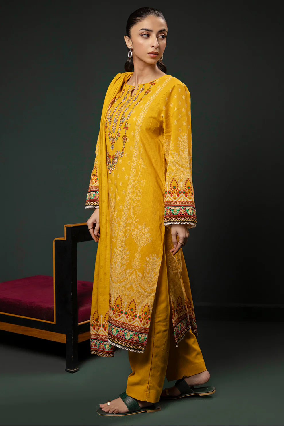 Zellbury Embroidered Kurta Dupatta and Trouser Set